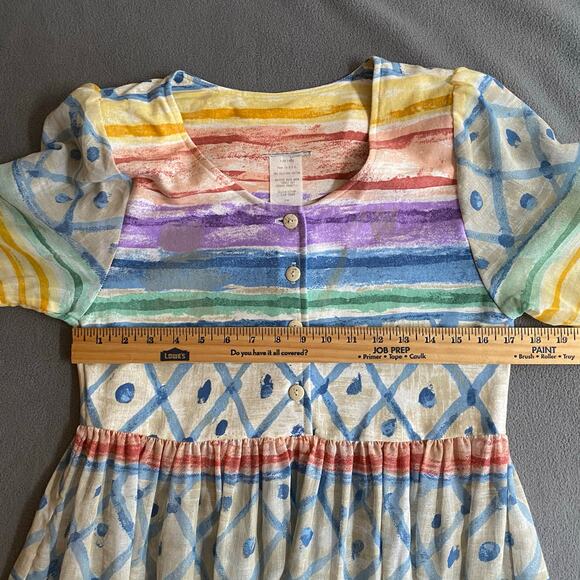 Vtg 80s 90s Two Potato Artsy A Line Midi Dress M Petite Sheer NOS Coastal Pastel - Picture 10 of 16